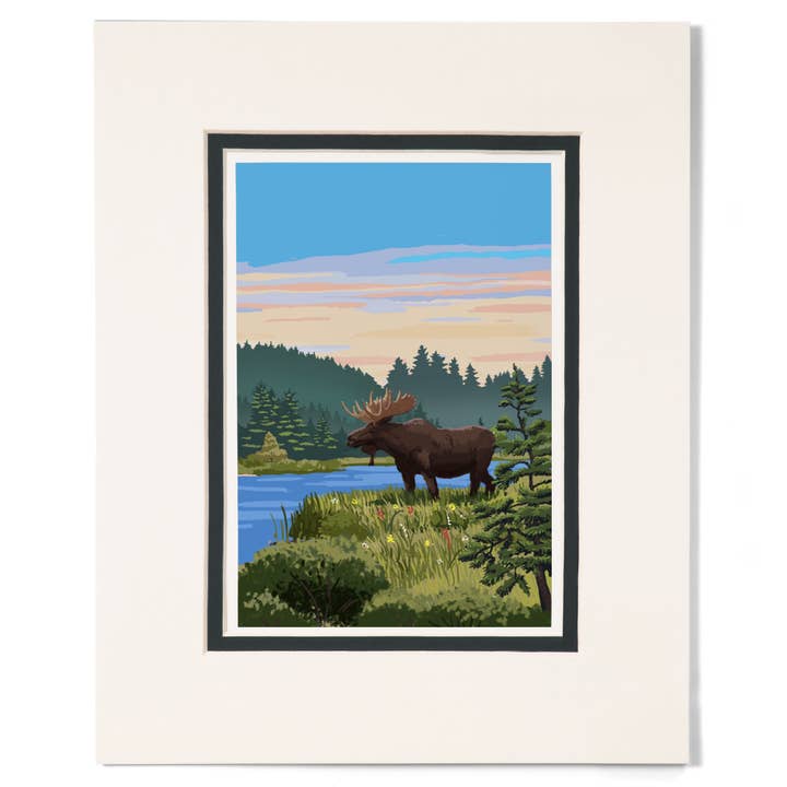 MATTED PRINTS Moose, Summer Scene for wholesale by Lantern Press