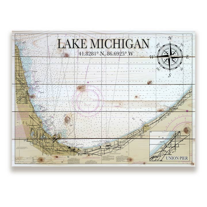 Lake Michigan 18x24 Wood Pallet Map for wholesale by Map Mom