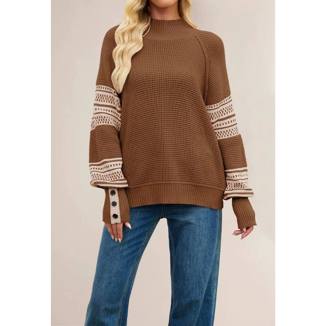 UNISHE - Wholesale Knit Sweater - Women's - Knitted Contrast Half Turtleneck Pullover Sweater SF1322