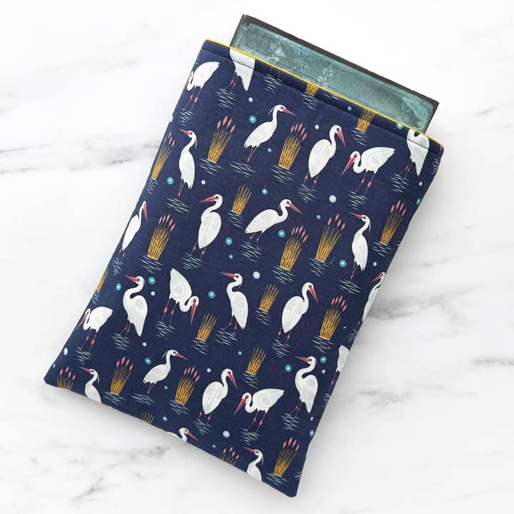 cranes - padded book sleeve, book pouch for wholesale by pillowhead designs