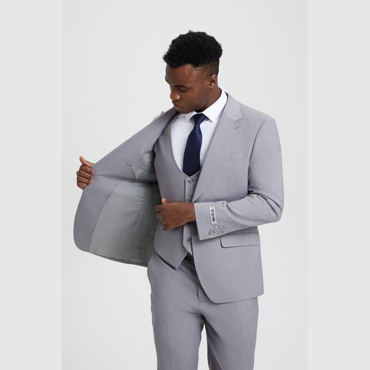 Suits America - Wholesale Suit Set - Men's - Stacy Adams U-Vest Hybrid Fit Suit Expandable Waist, Lt Grey