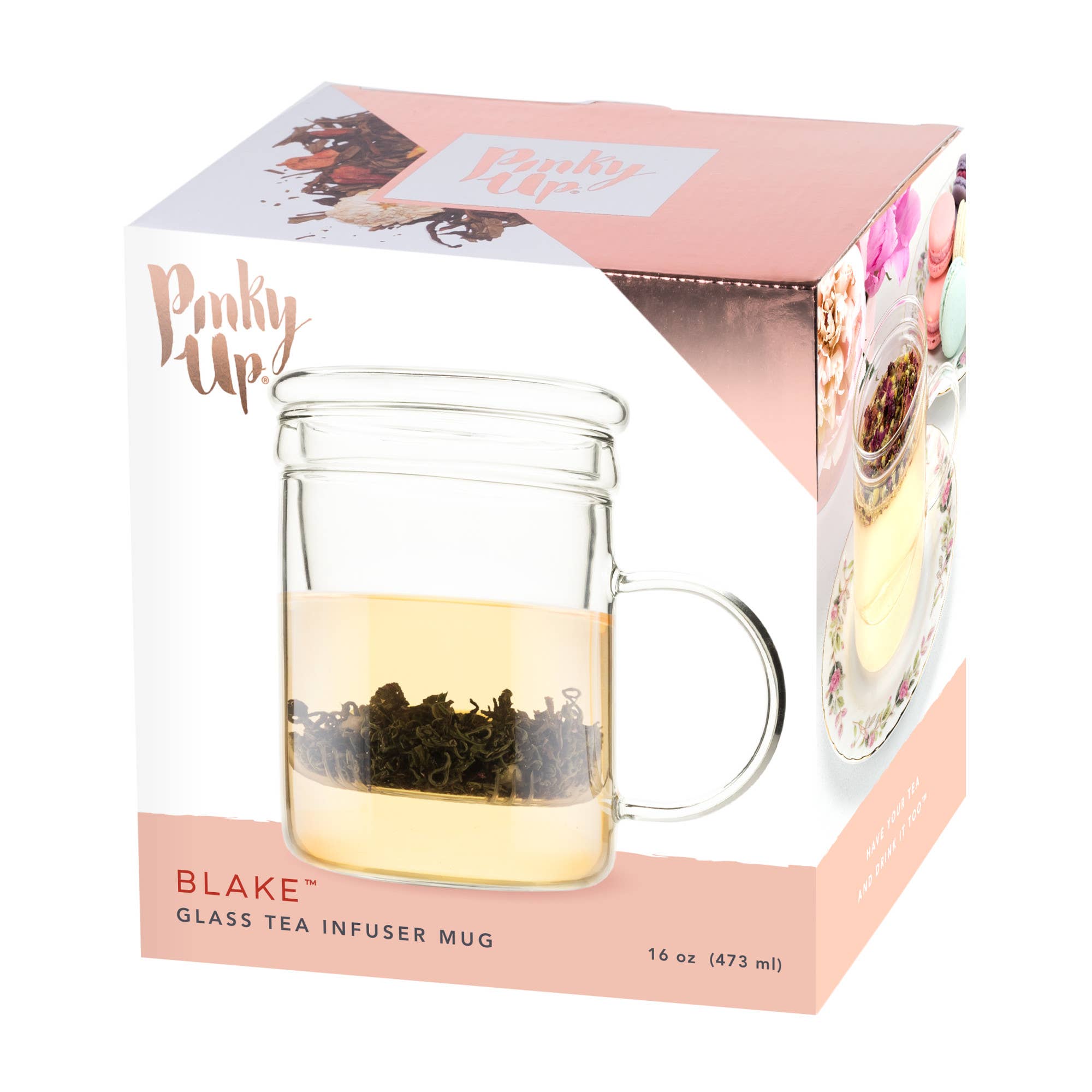 Pinky Up - Wholesale Tea Strainer/Infuser - Blake™ Glass Loose Leaf Tea Infuser Mug with Lid1