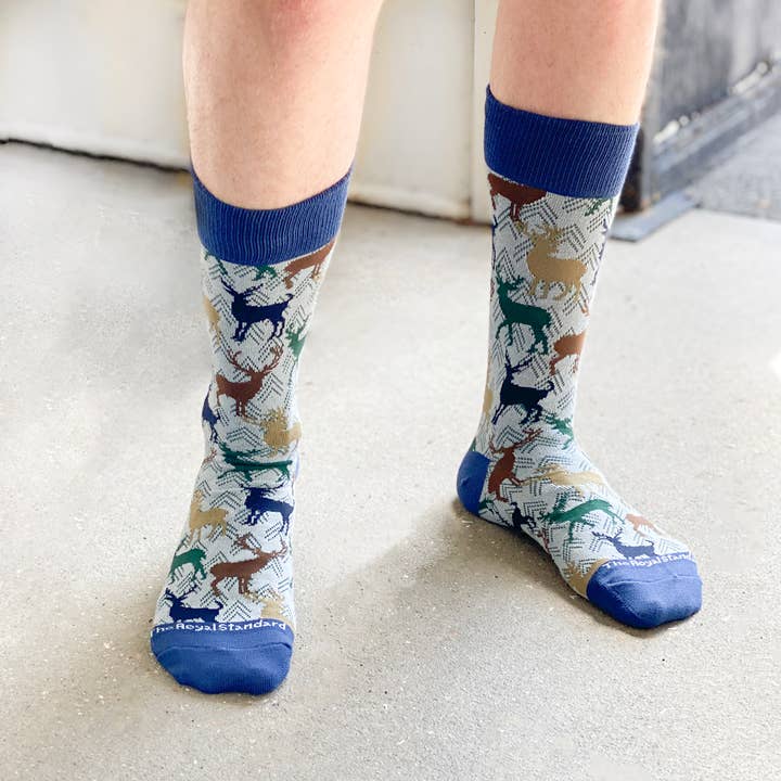 The Royal Standard - Wholesale Socks - Men's - Men's Stag Socks Gray/Navy/Green One Size
