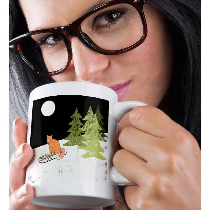 3dRose - Wholesale Coffee Mug - 3dRose, Fox animal Winter sledding forest snow night illustration , Mug9