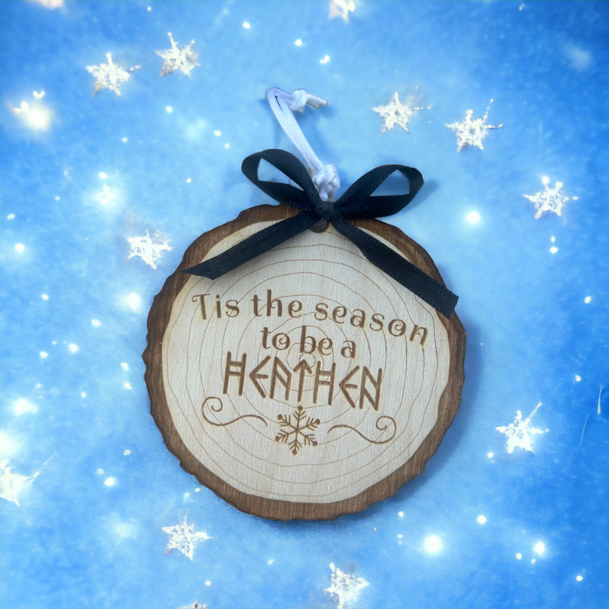Ghoul Mom Designs – wholesale Ornament – Tis' The Season To Be A Heathen Wooden Yule Ornament1