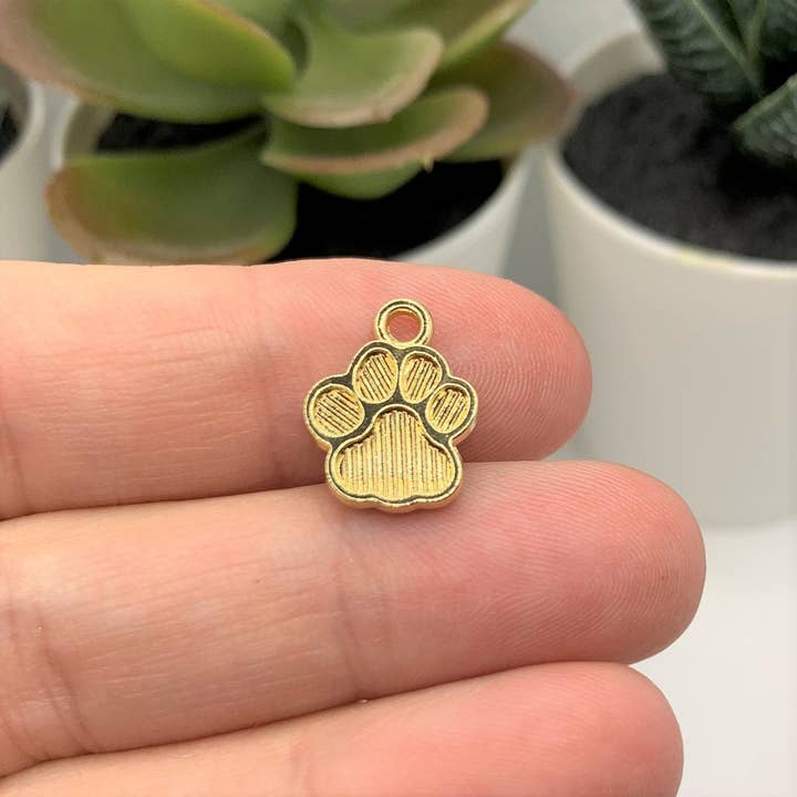 Guerrilla Charm - Wholesale Individual Charm/Pendant - Black Enamel and Gold Paw Print Charms, 15x12mm3