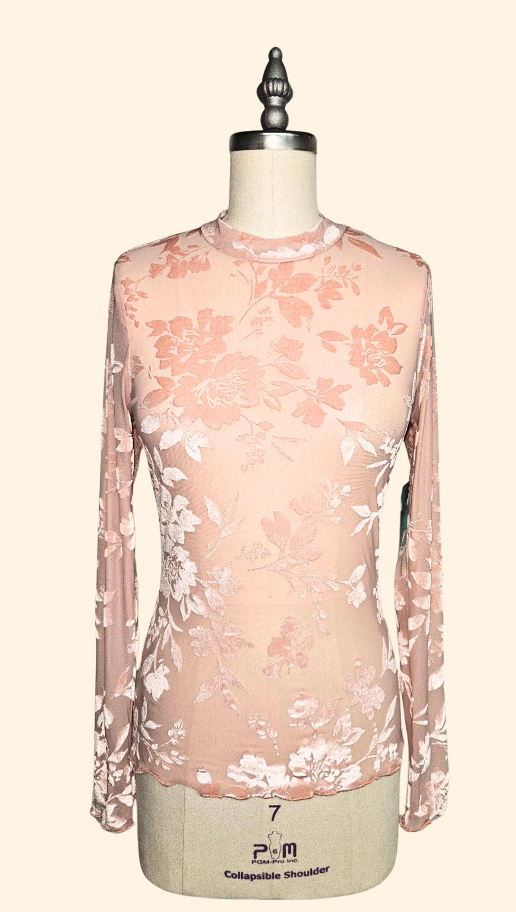 P.S Kate - Wholesale Blouse - Women's - Mesh velvet floral long sleeve top 7177-plus3