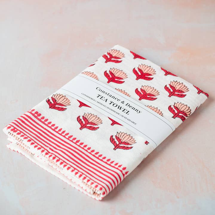 LOTUS FLOWER CHERRY PINK tea towel for wholesale by Constance & Denny