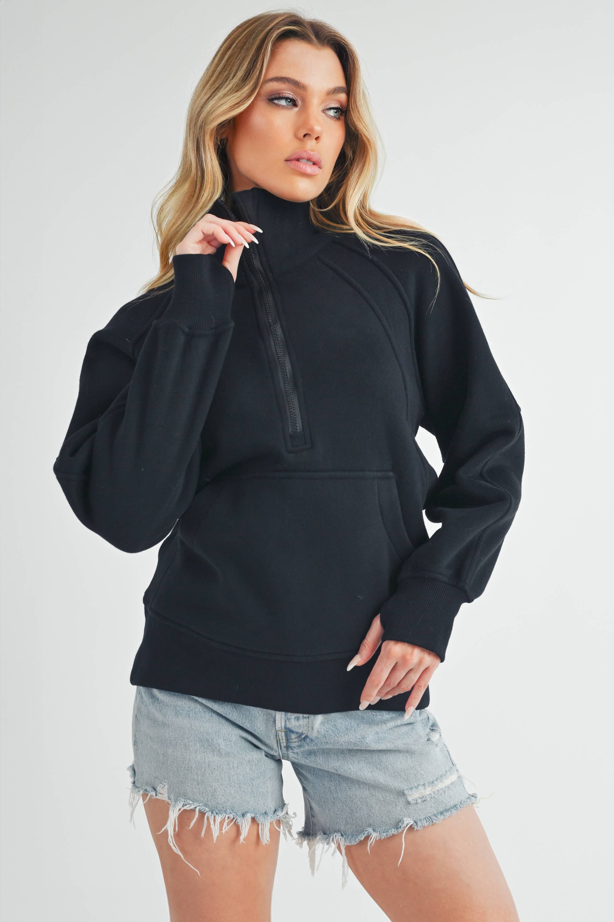 AEMI + CO - Wholesale Sweatshirt - Dames - 986DK lange Dove trui met halve rits en col8