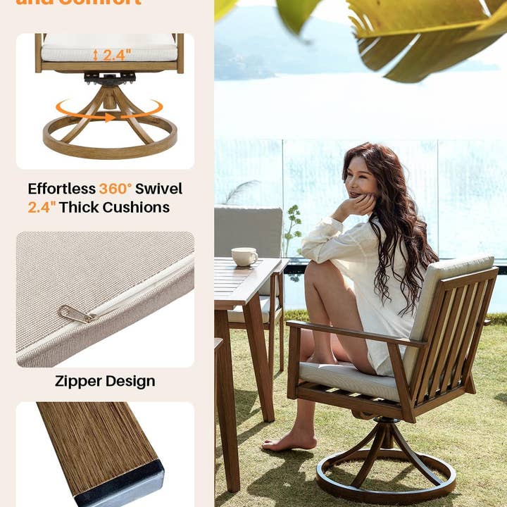 Teak Nine Piece Outdoor Patio Dining Set with Swivel Chairs for wholesale on Faire2