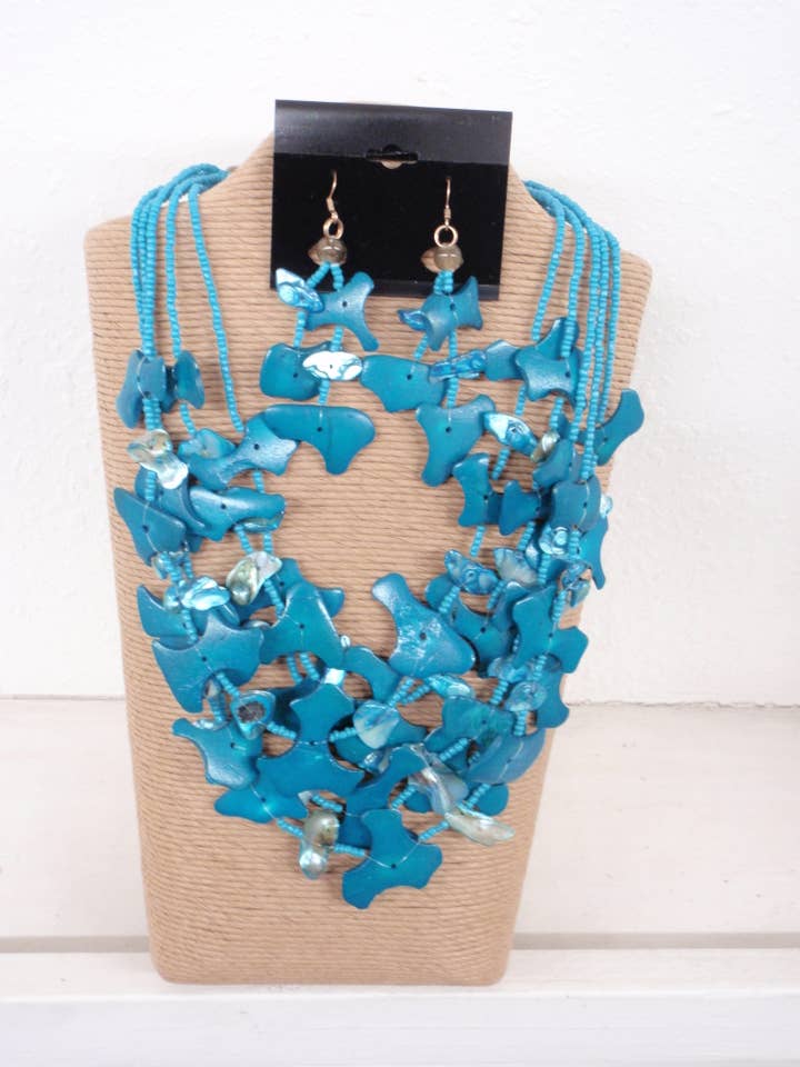 5 STRANDS TURQUOISE SEED BEADS WITH TURQUOISE NUGGETS WOOD N for wholesale by International Duru's