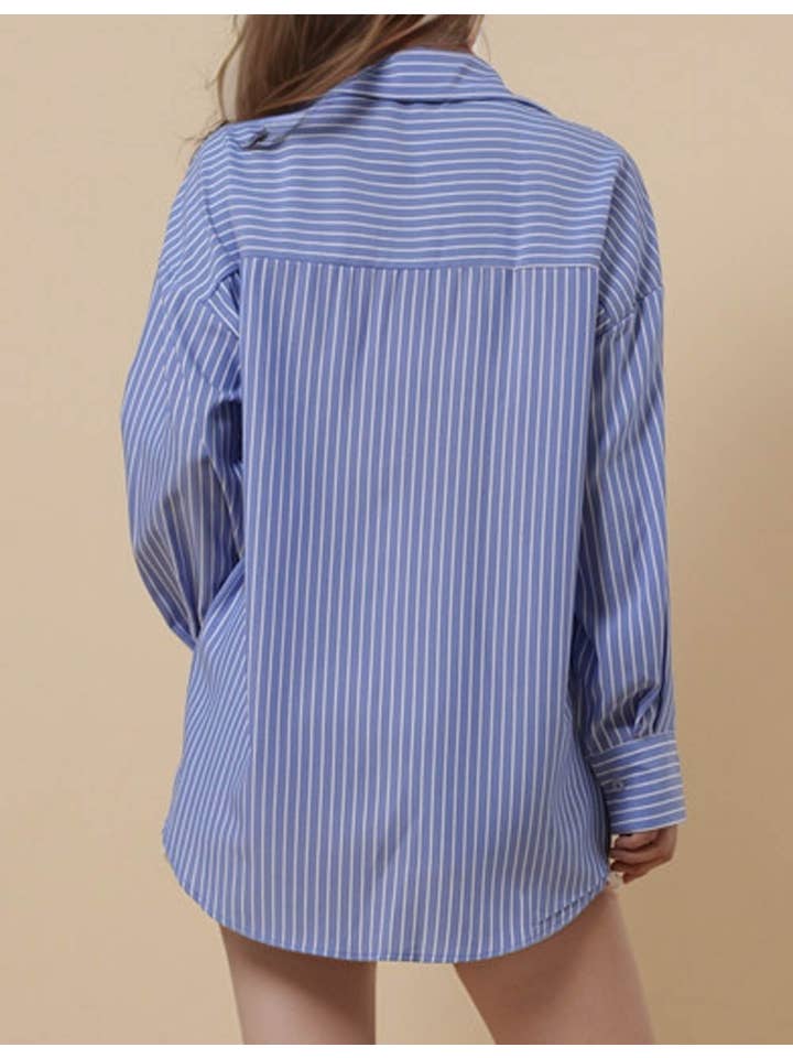 Sweetkama - Wholesale Button Down Shirt - Women's - Ladies Striped Color Block Button Down Shirt 8SKT511612