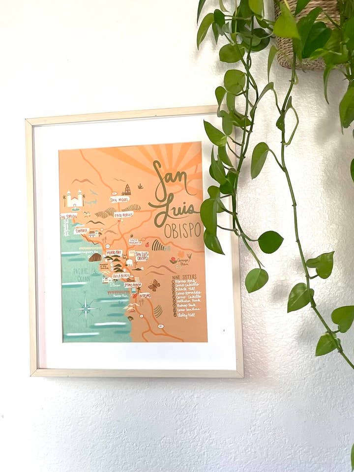 Poster met kaart van San Luis Obispo voor wholesale door Botanical State of Mind