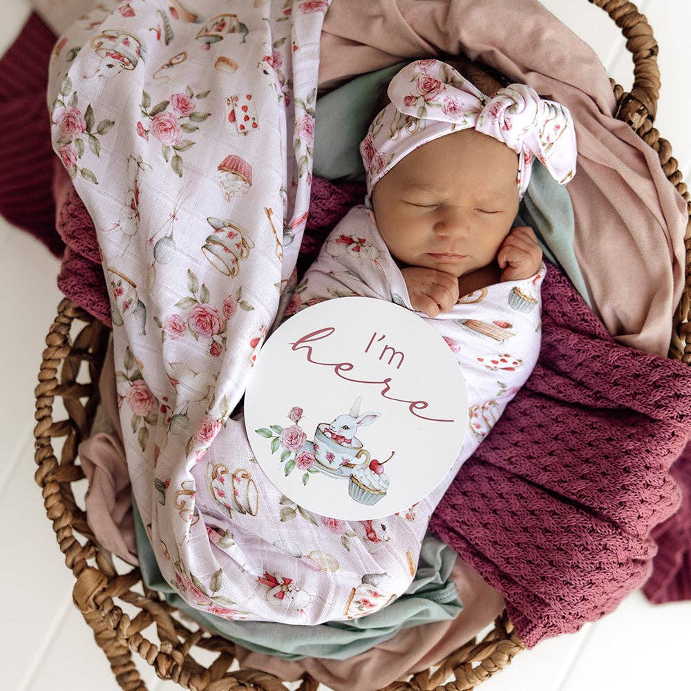 Snuggle Hunny - Wholesale Swaddle - Baby - Alice’s Tea Party Organic Muslin Wrap3