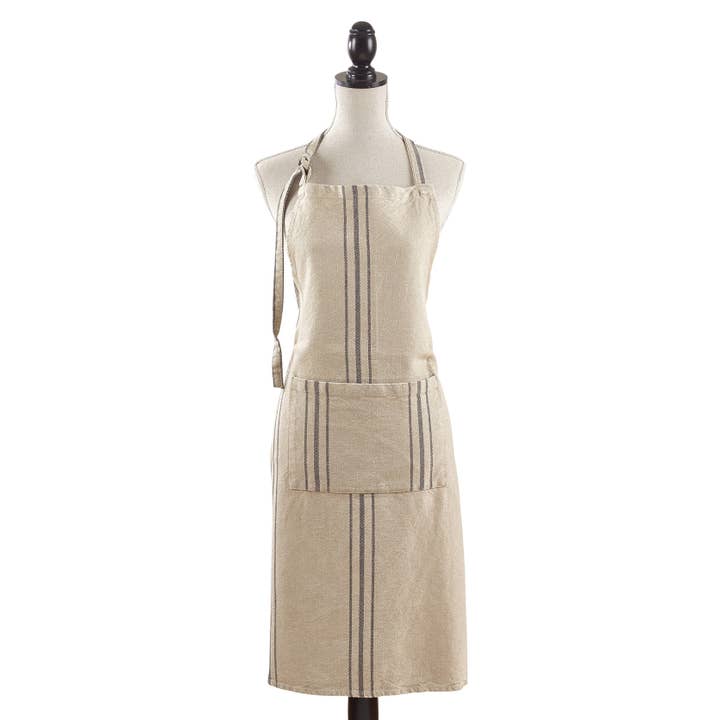 Classic Striped Pure Linen Full-Sized Kitchen Apron for wholesale by Fennco Styles