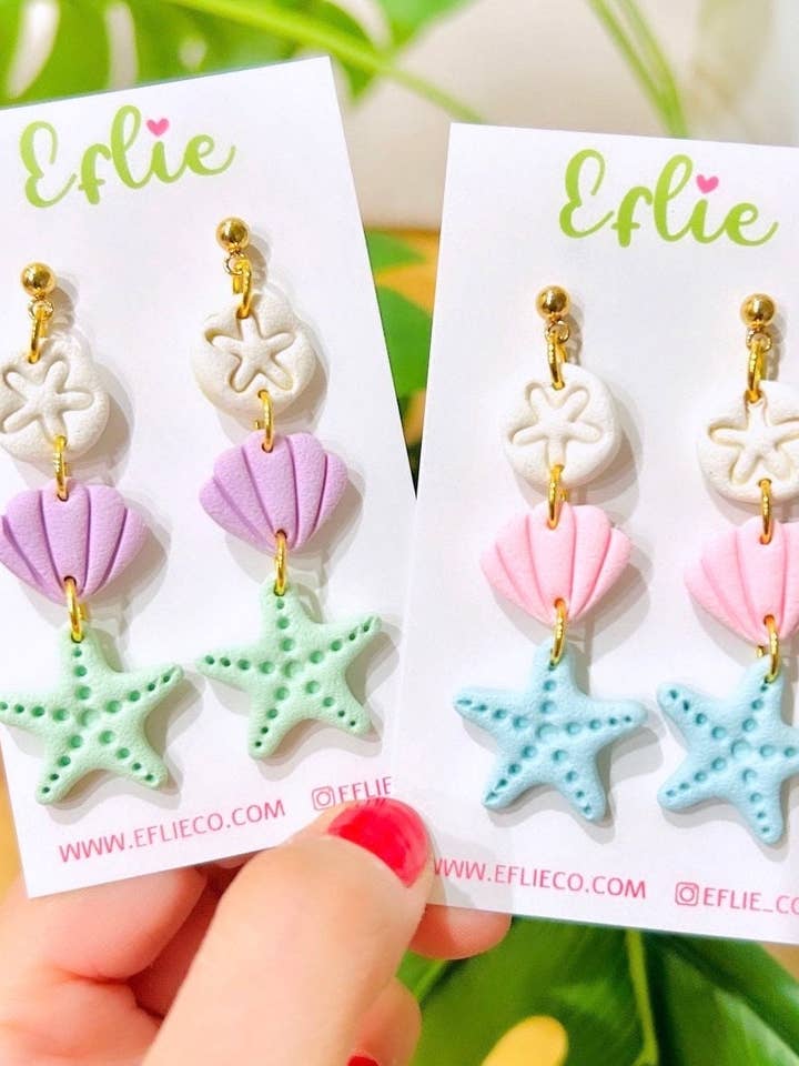Sand Dollar Starfish Shell Pearl Dangle Ocean Earrings for wholesale by Eflie