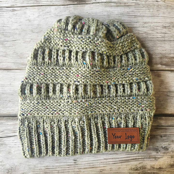 Custom Sewn Patch Sage Speckled Knit Beanie Richardson 157 for wholesale by Mad River