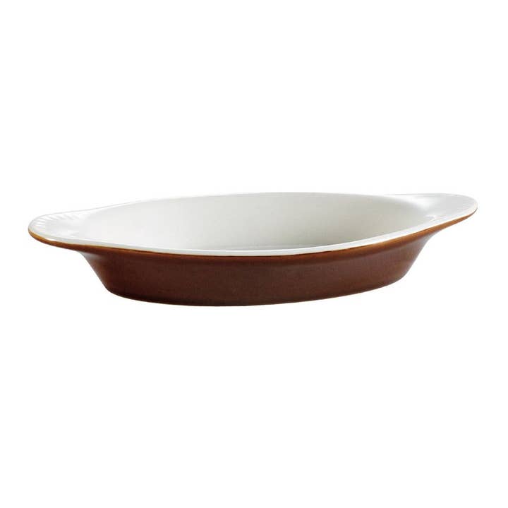 EcoQuality - Wholesale Baking Dish - Oval Welsh Rarebit Dish 12oz 10" | Classic Brown Stoneware Bakeware