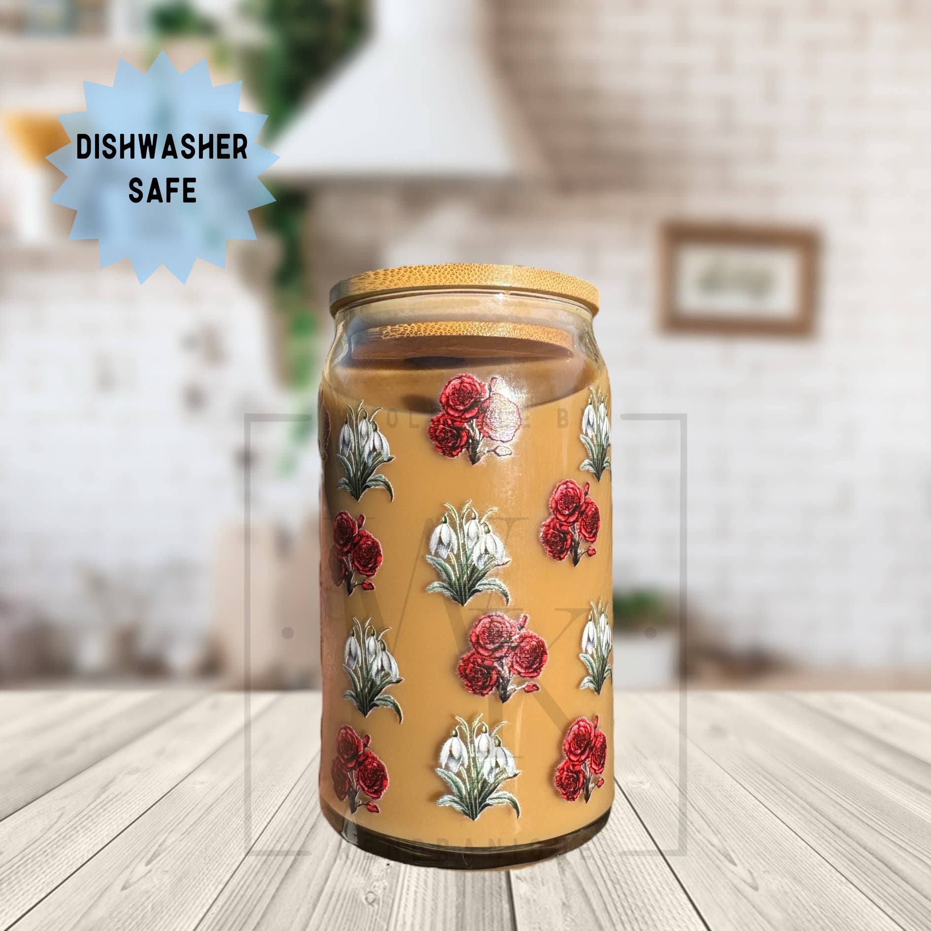 Wholesale By Kendranique - Wholesale Drinking glass/cup - 16 oz Dishwasher safe glass can with bamboo lid and glass straw-Carmen