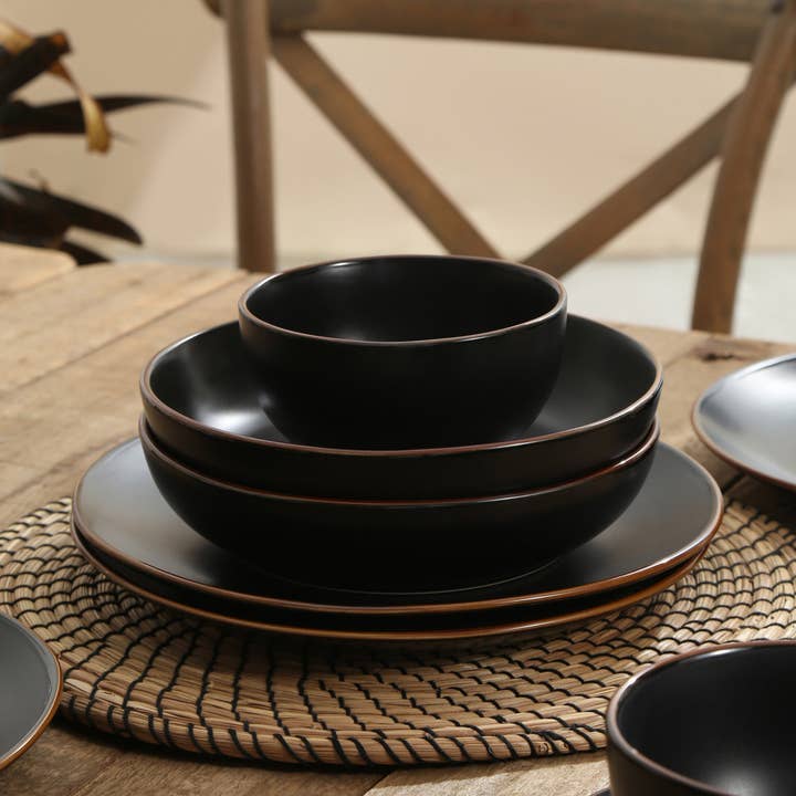 Brasa Stoneware Dinnerware Set - Black for wholesale by Stone Lain