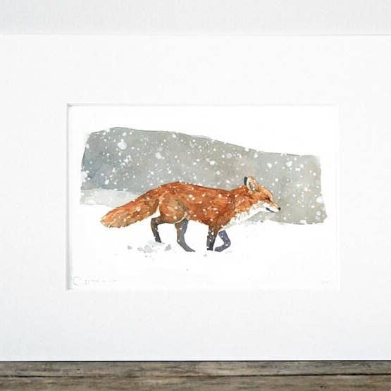 Rotfuchs im Schnee Aquarellmalerei, Kunstdruck für den Großhandel von Studio Tuesday