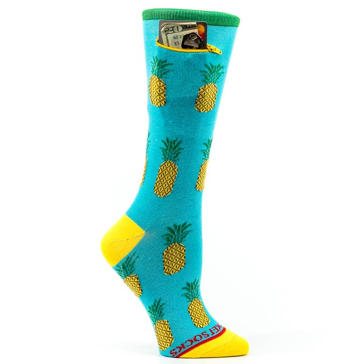 Pocket Socks®, ananas på blå, Dame for engroshandel hos Pocket Socks