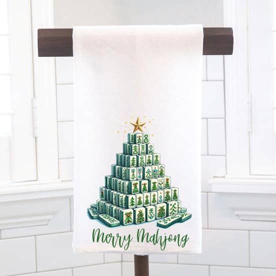 Mahjong Tile Christmas Tree Chinoiserie Tea Towel for wholesale by Moman Sales, Inc.