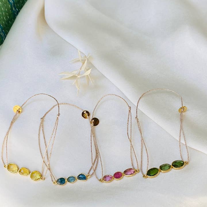 3 set tourmalines bracelet - Amber (BHO15) for wholesale by Sophie Deschamps Bijoux