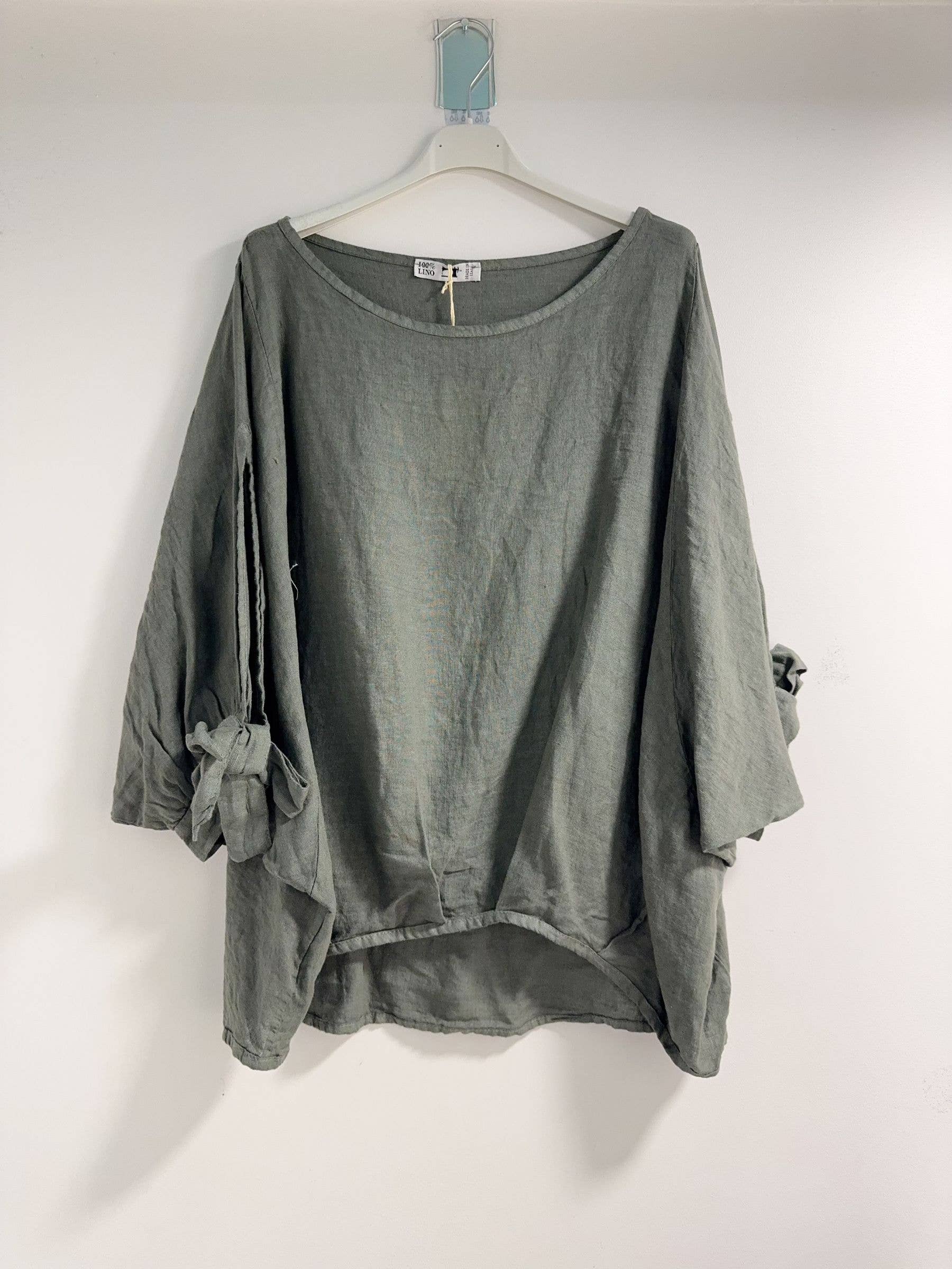 Happy look - Vente Chemisier – femme - Top Oversize en Lin avec Nœud sur les Manches3