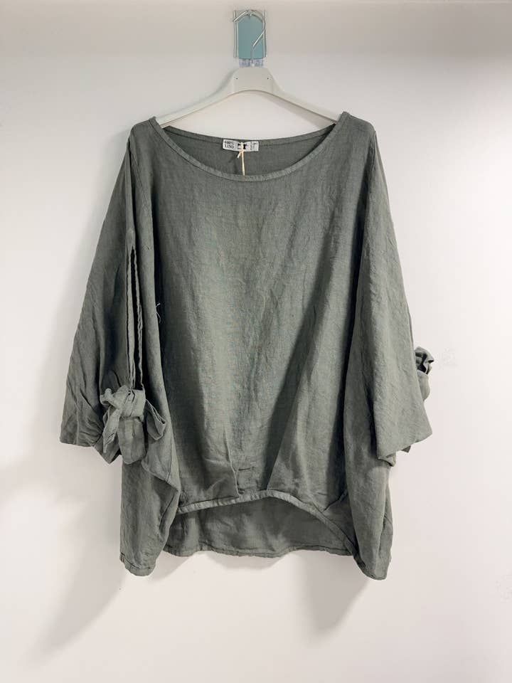 Happy look - Vente Chemisier – femme - Top Oversize en Lin avec Nœud sur les Manches3