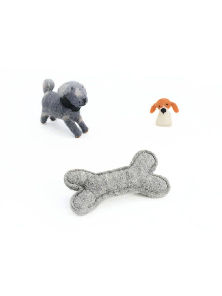Woollyfelt - Wholesale Pet Chew Toy - Dog - Felt Gray Dog Bone | Set Of 22