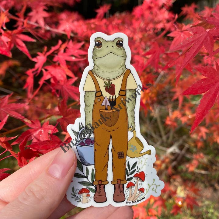 Gardener Toad Sticker for wholesale by Birch Bark Artworks