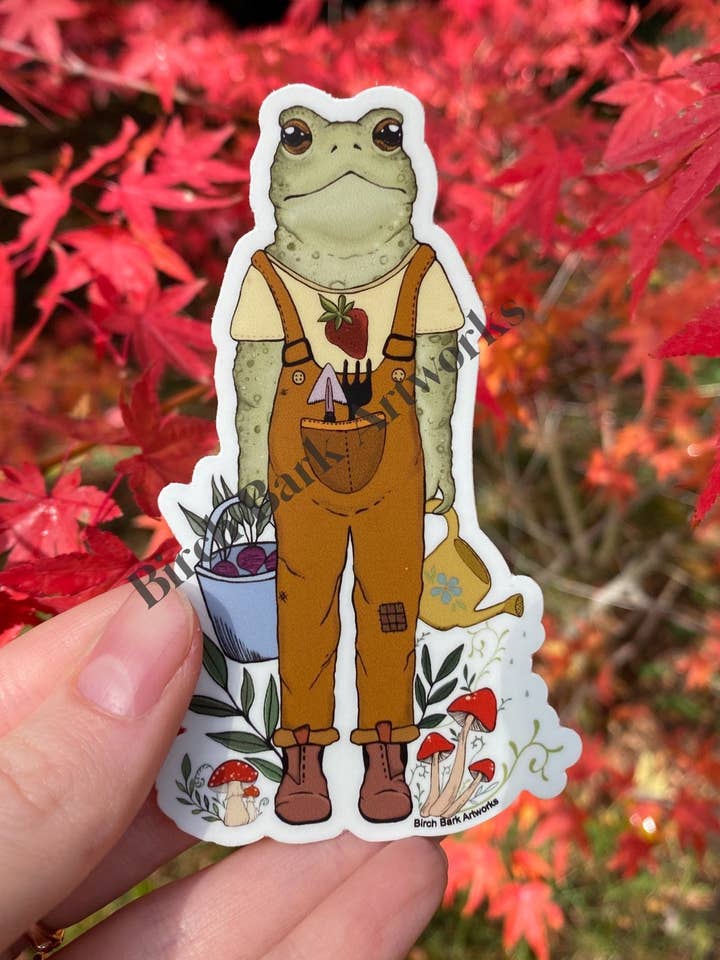 Gardener Toad Sticker for wholesale by Birch Bark Artworks