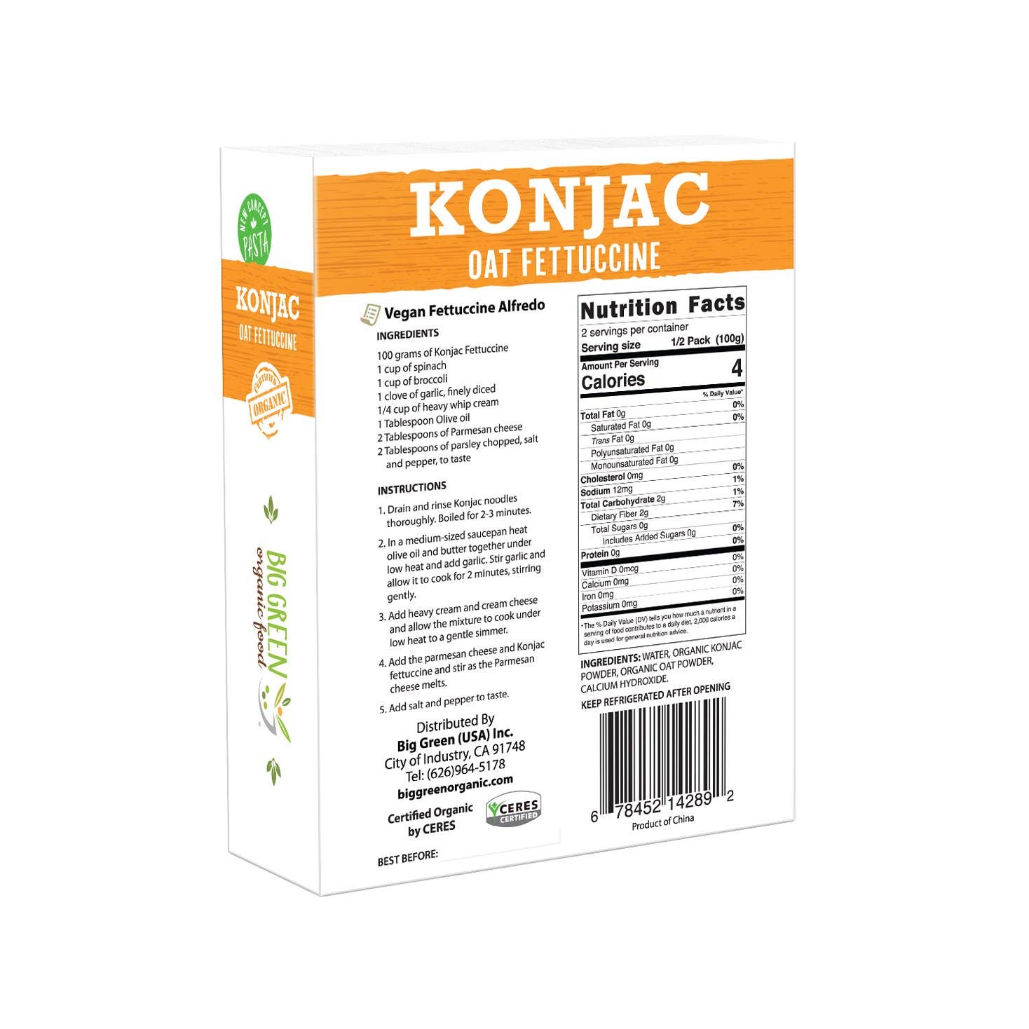 Big Green Organic Food - Wholesale Pasta - Organic Konjac Oat Fettuccine1