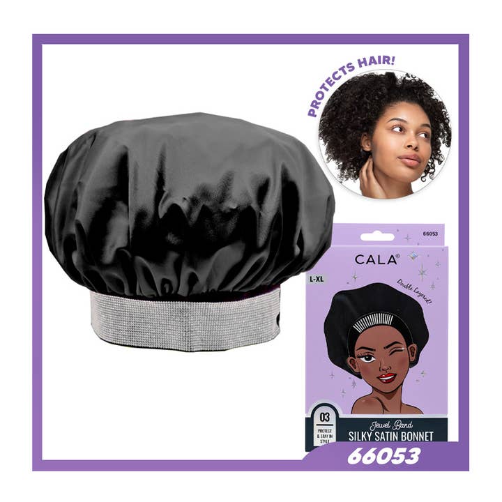 PINEAPPLE Beauty - Wholesale Sleep Cap / Bonnet - Women's - CALA 66053 Jewel Band Silky Satin Hair Bonnet Black - 6 pcs0