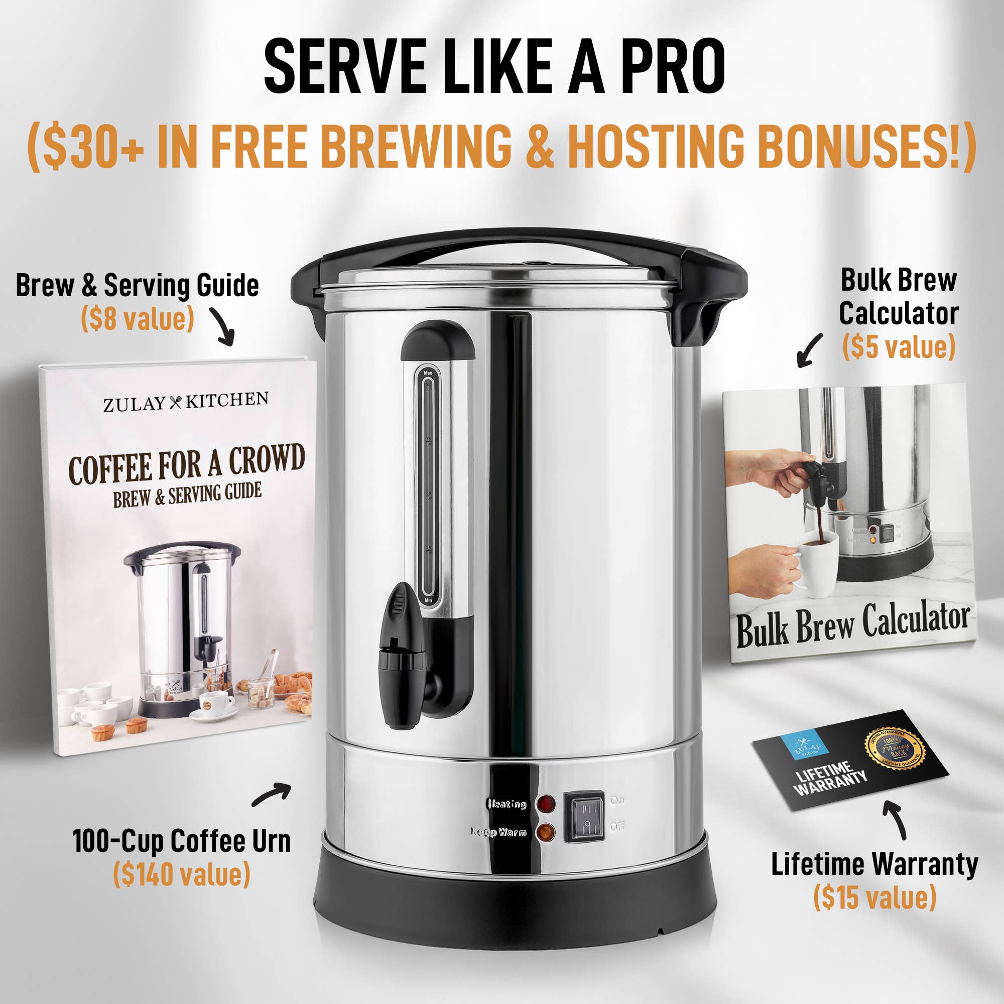 Zulay Kitchen - Wholesale Coffee Machine - 100-Cup Commercial Coffee Urn – Stainless Steel Percolator2