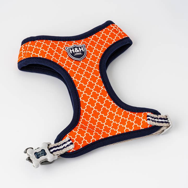 Fabric Dog Harness - Orange Geometric for wholesale by Hugo & Hudson