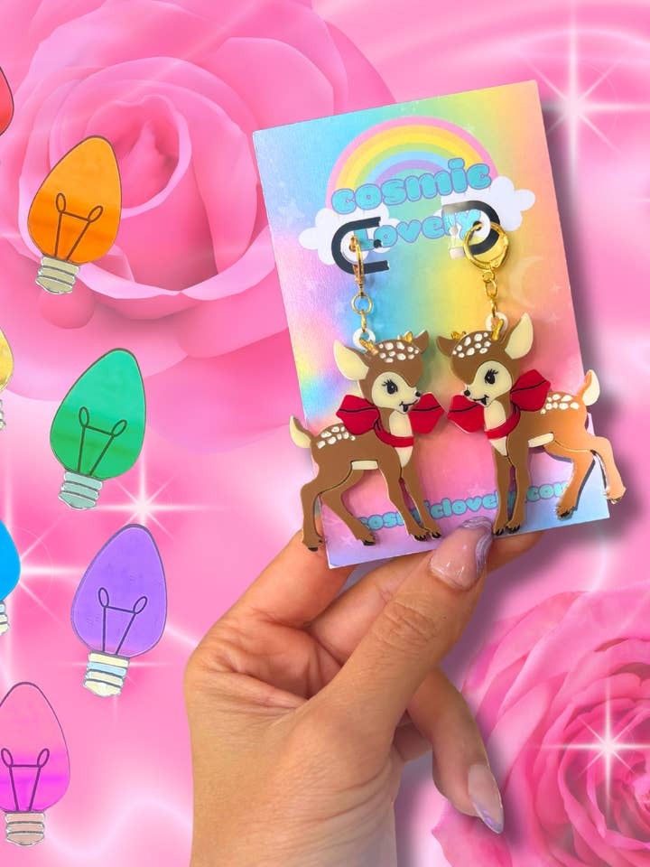 Boucles d'oreilles rétro de Noël avec cerf pour la vente par Cosmic lovely