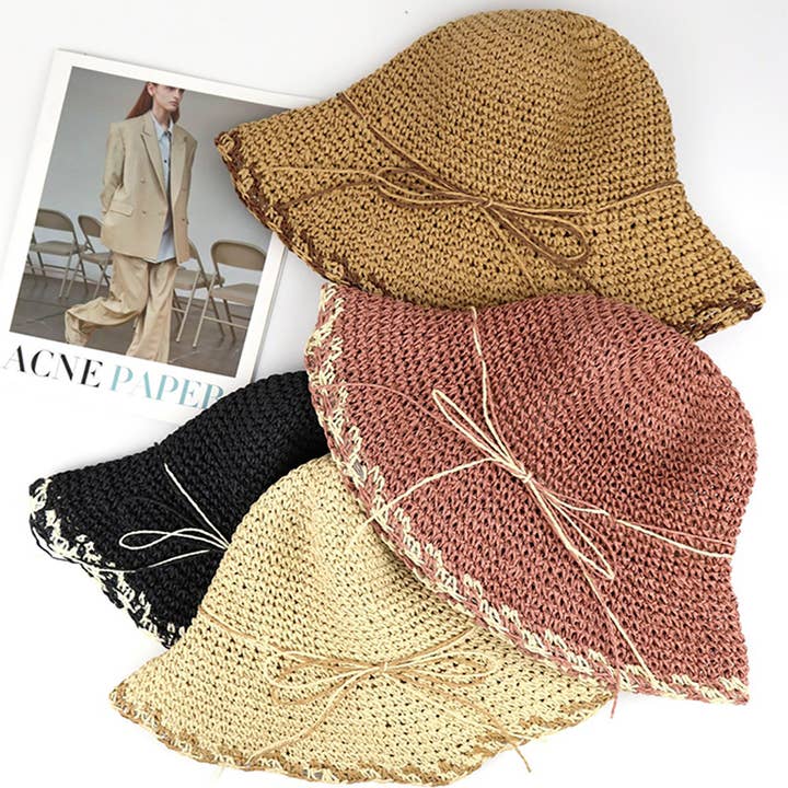 EDGE DETAILED STRAW BUCKET HAT, MH 0170 for wholesale by JOIA ACCESSORIES