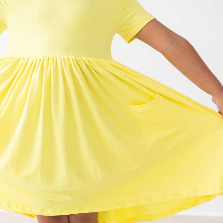 Yellow S/S Pocket Twirl Dress for wholesale by Mila & Rose