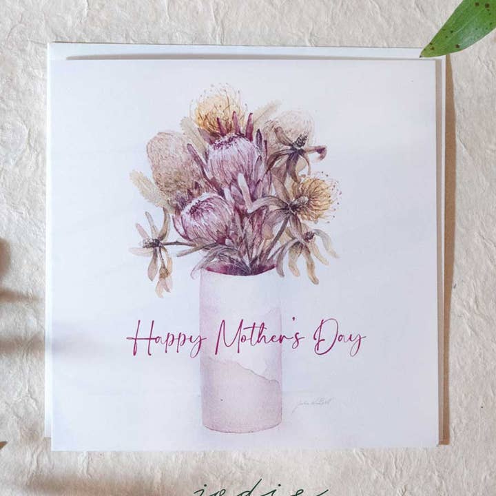Tarjeta de felicitación «Happy Mother's Day» con flores nativas para venta al por mayor de Jodie Westall Art