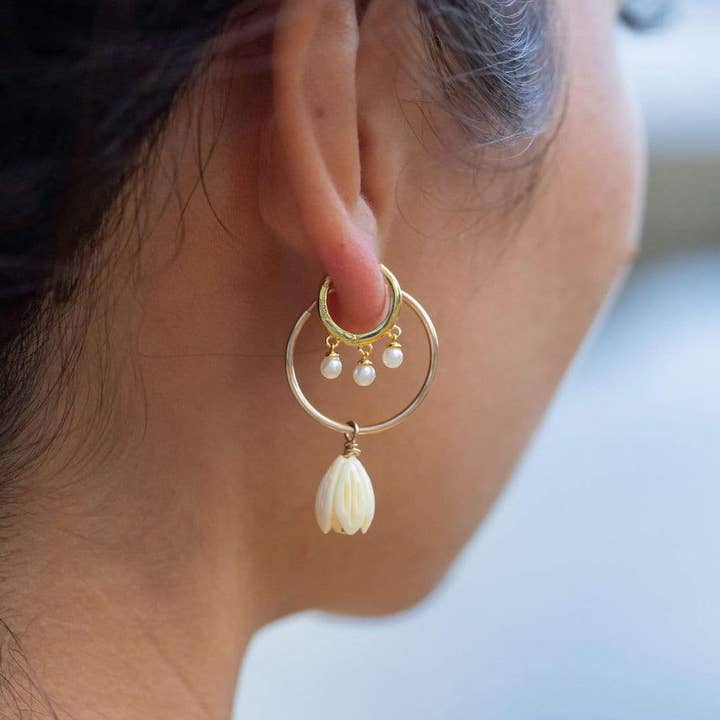 Ke Aloha Jewelry - Wholesale Hoop Earrings - Pikake Gold Hoop Earrings - Pikake