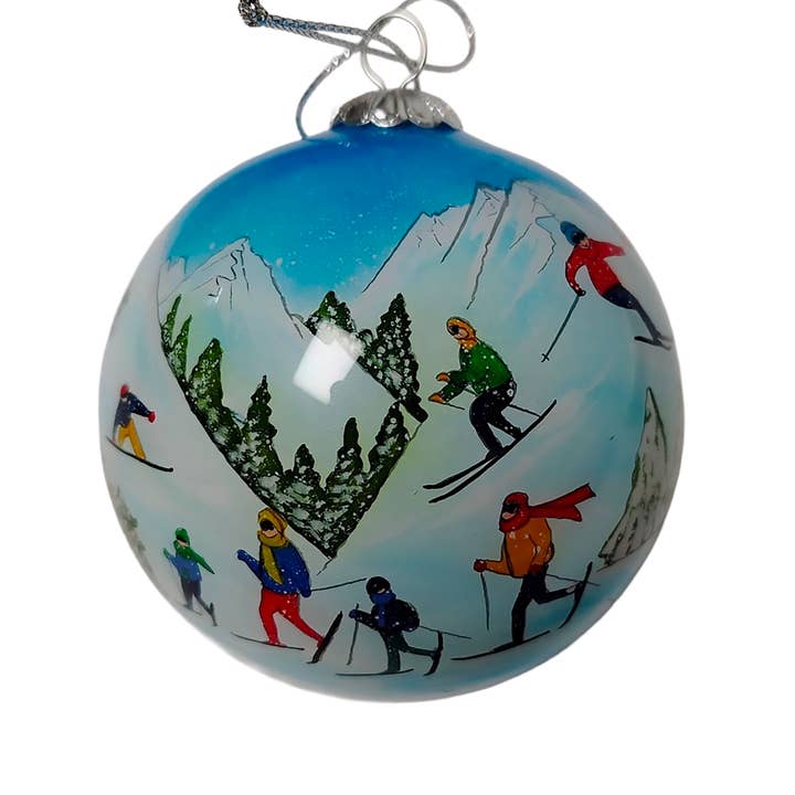 Colisco Skiing on the Weekend Hand Painted Glass Ornament for wholesale by Colisco Wholesale