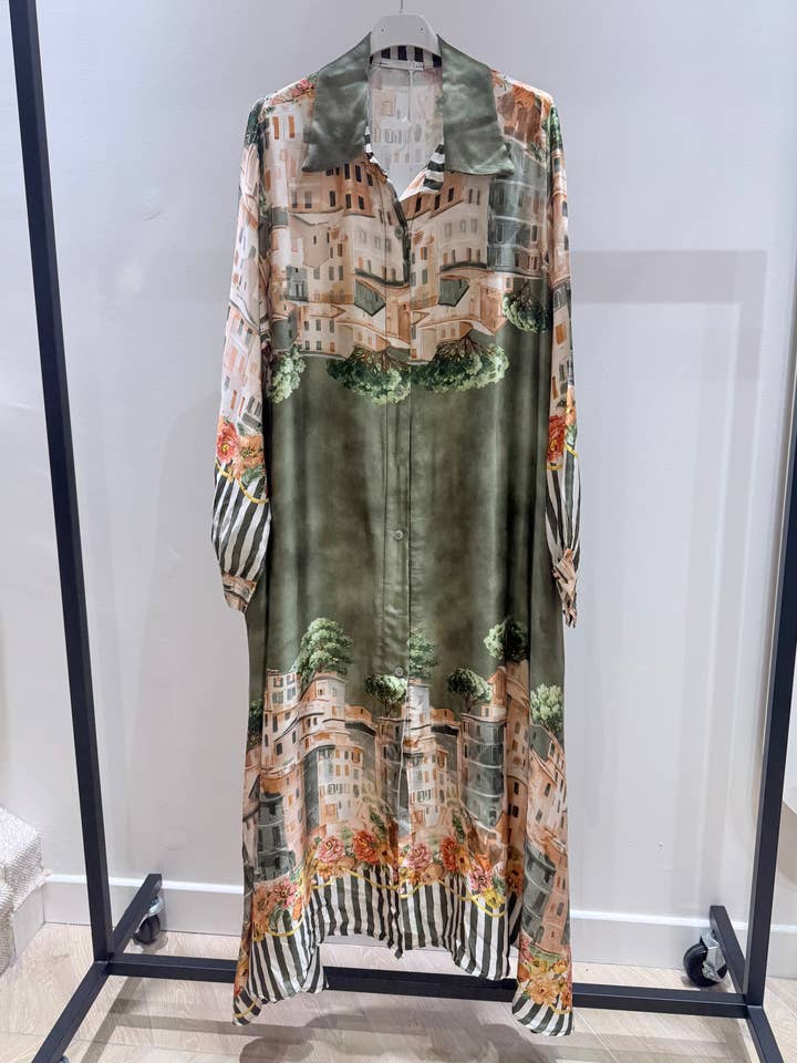 Satin printed long dress 2743SAT-D2378 for wholesale by NOELINE