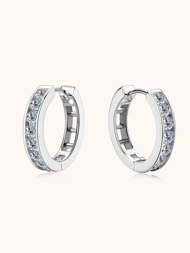 Moissanite Platinum-Plated 925 Sterling Silver Huggie Earrings for wholesale by Sparkala