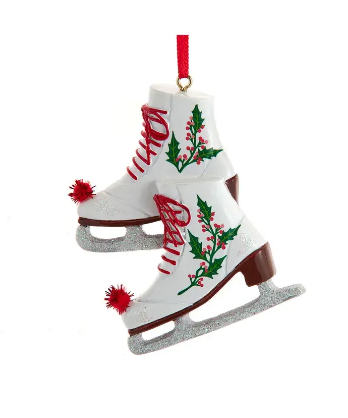 Kurt S. Adler, Inc. - Wholesale Ornament - 3.5" Resin Ice Skates W/Holly Ornament0
