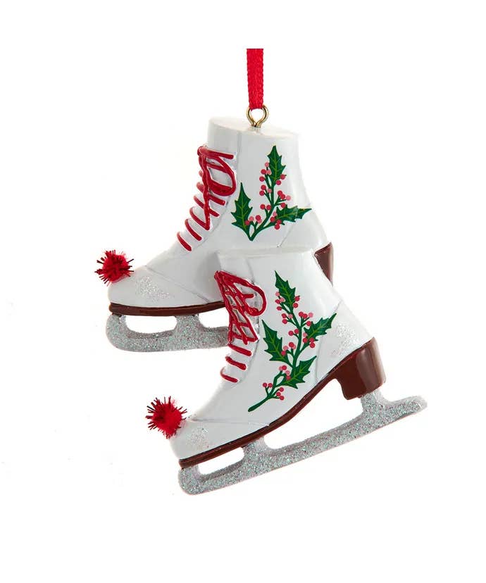 Kurt S. Adler, Inc. - Wholesale Ornament - 3.5" Resin Ice Skates W/Holly Ornament