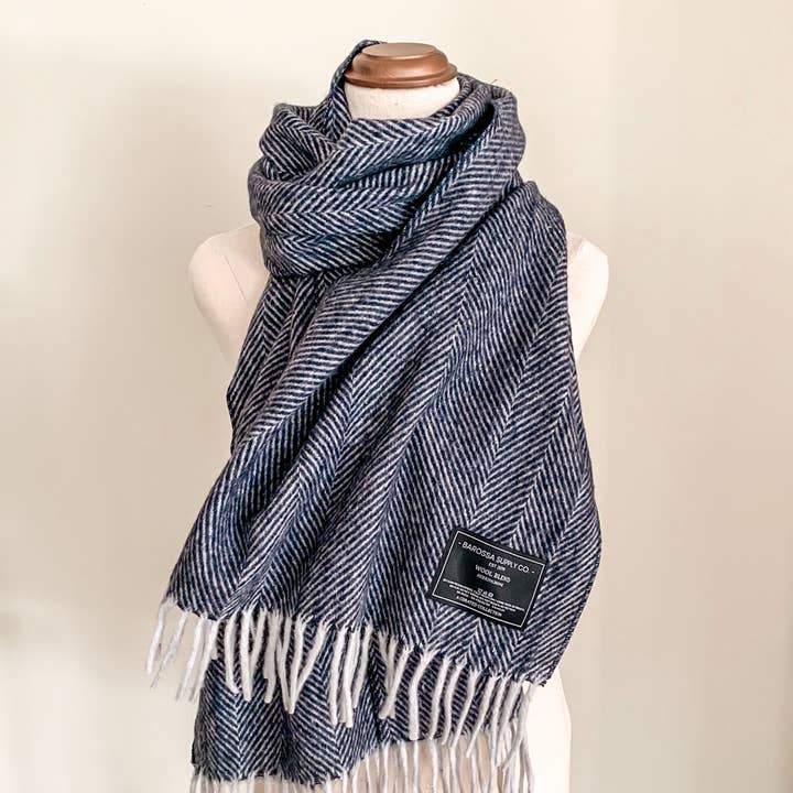 Luxe Herringbone Blanket Wrap - Blue for wholesale by Barossa Supply Co.