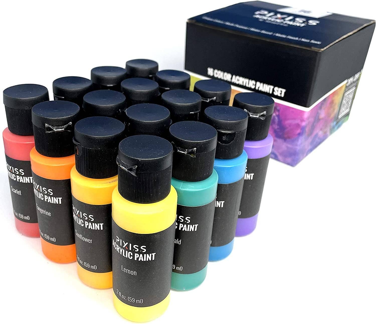 Pixiss - Wholesale Paint Set - Pixiss Acrylic Paints Set of 16 Vibrant Colors3