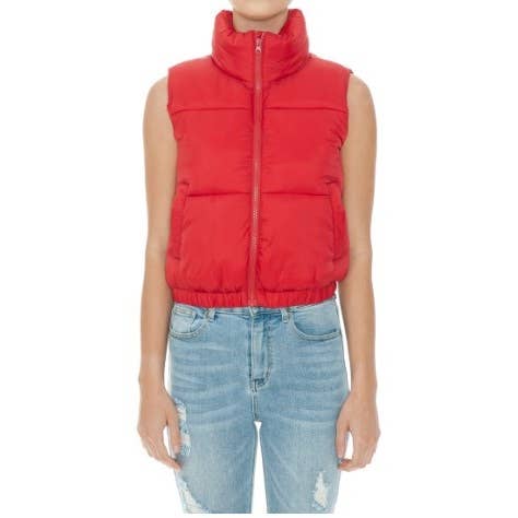 NORMALE MAAT HOGE KRAAG FAUX DONSVULLING NYLON PUFFER BODYWARMER voor wholesale door Curve Market